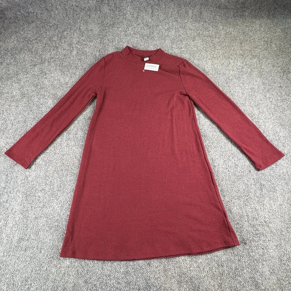 Old Navy Dress Girls XXL 18 Red Ribbed Knit A-Line Long Sleeve NWT